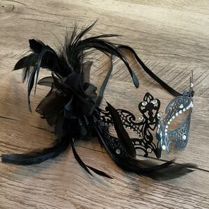 Elegant Black Masquerade Mask with Feathers